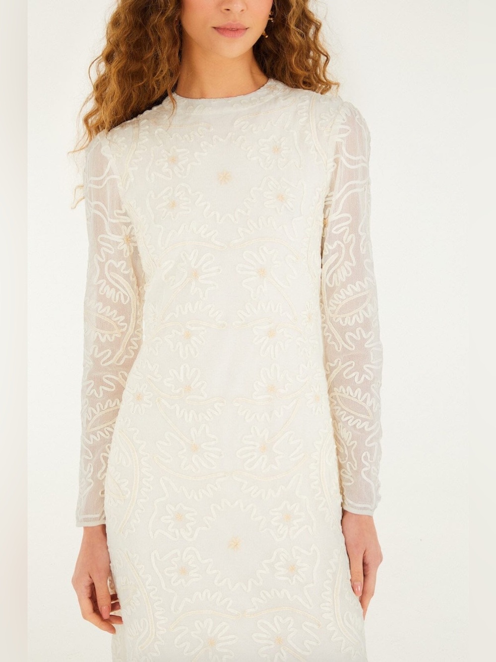 Farm Rio: Off-White Embroidered Crew Neck
Long Sleeve Maxi Dress - Picture 3 of 11
